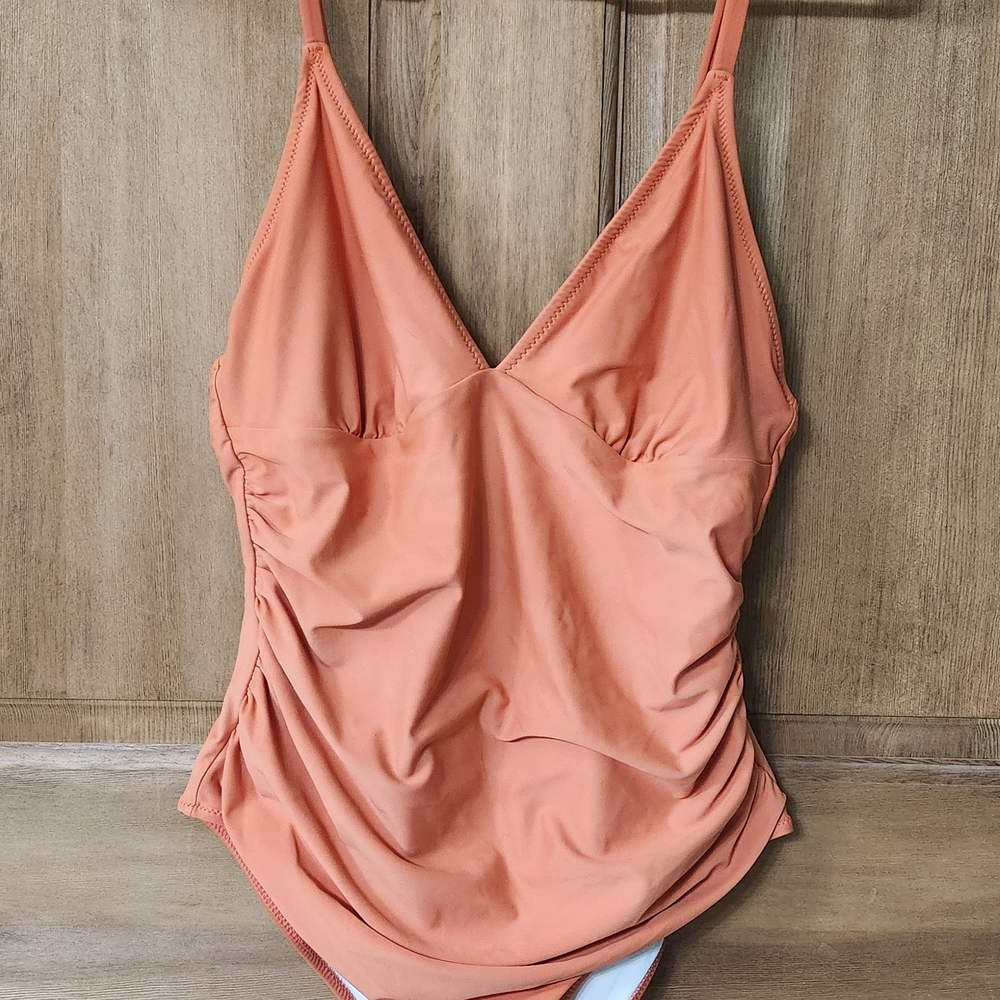 Orange Ruched Swimsuit
